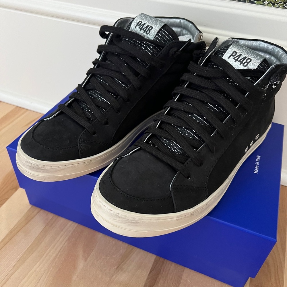 P448 Women's Black and White High-Top Sneakers